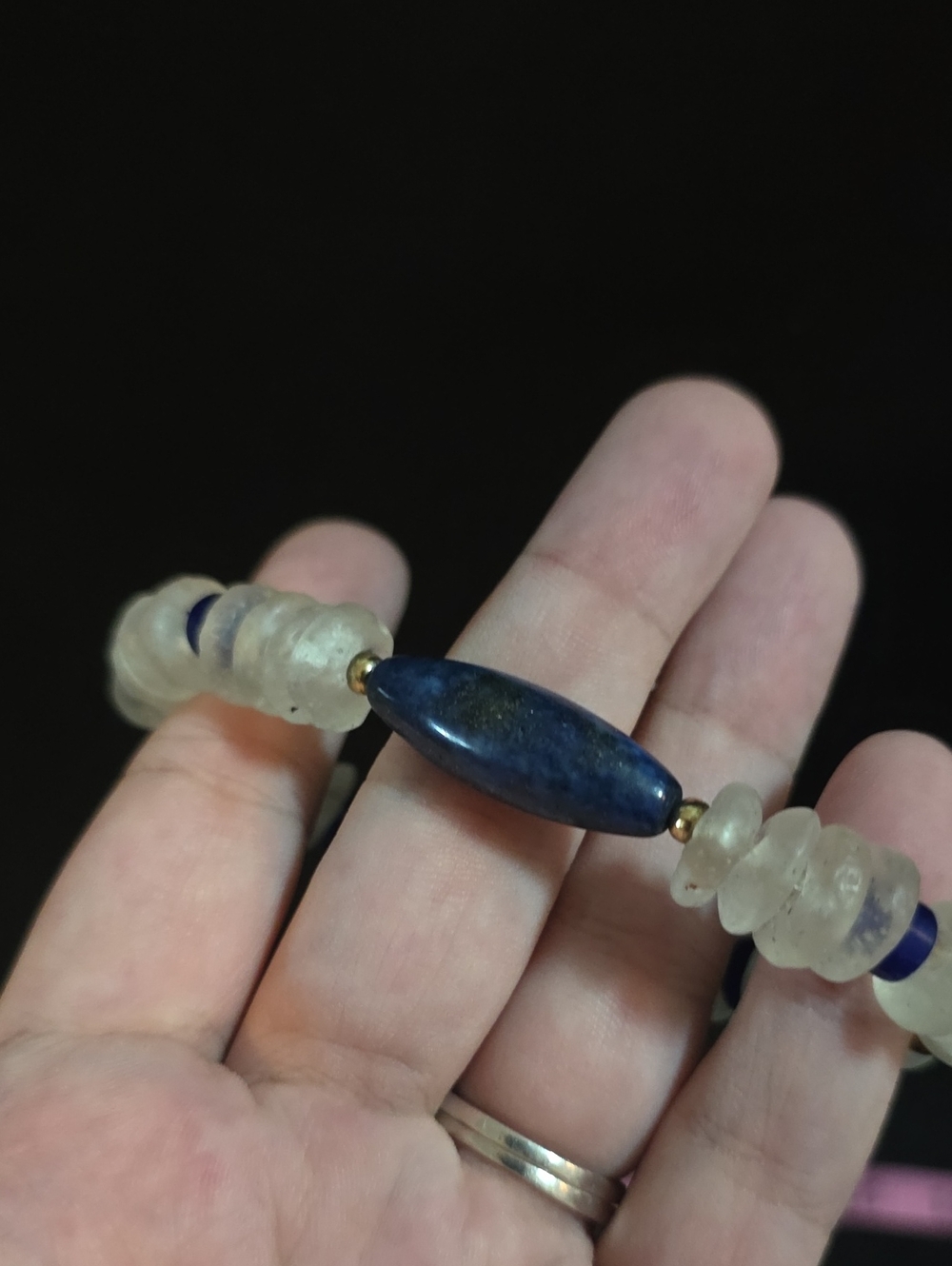 Blue Kyanite Stone and Frosted Bead Stretch Bracelet - Women Jewelry